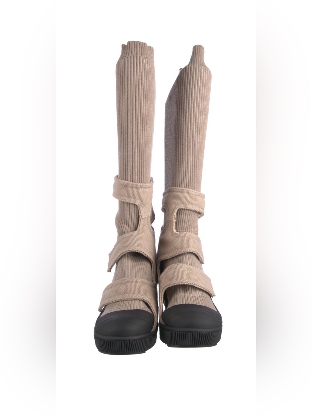 Beige Strappy Knit Combat Boots - Women Burning Man boots